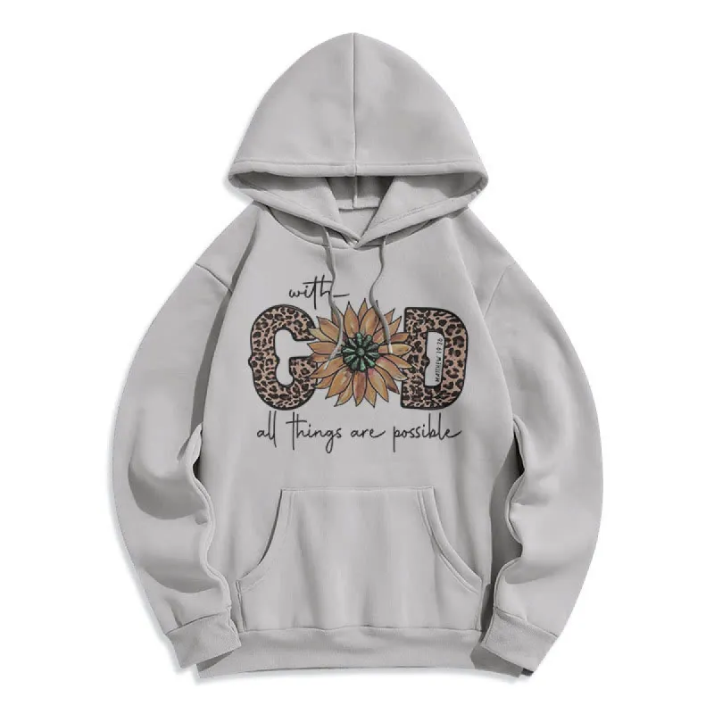 Christianartworkshop Quotation Style With God All Things Are Possible Fleece Lined Polyester Hoodie sold by Christian Art Workshop