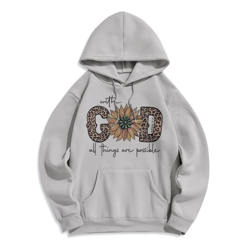 Christianartworkshop Quotation Style With God All Things Are Possible Fleece Lined Polyester Hoodie sold by Christian Art Workshop