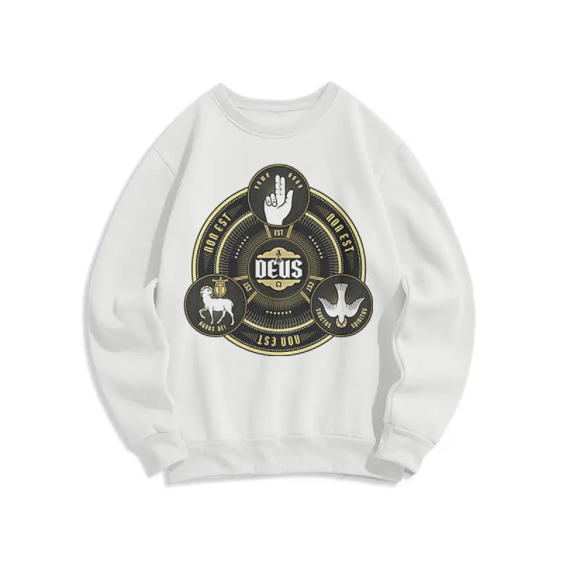 Christianartworkshop Classic Style Holy Trinity Deus Emblem Fleece Lined Polyester Sweatshirt sold by Christian Art Workshop