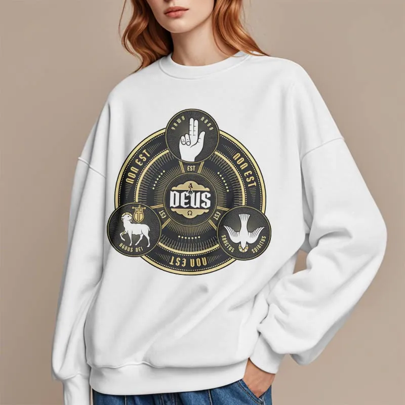 Christianartworkshop Classic Style Holy Trinity Deus Emblem Fleece Lined Polyester Sweatshirt sold by Christian Art Workshop product image thumbnail 2