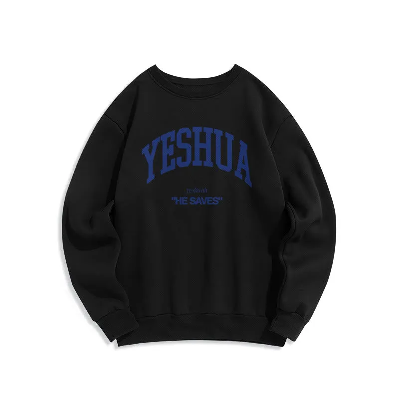 Christianartworkshop Classic Style Yeshua He Saves Fleece Lined Polyester Sweatshirt sold by Christian Art Workshop