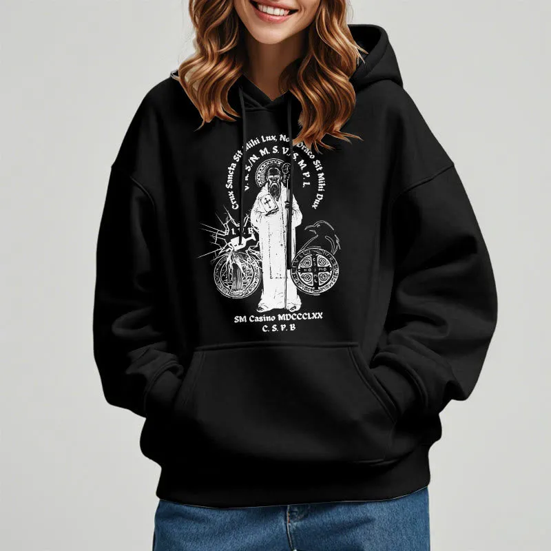 Christianartworkshop Classic Style St. Benedict Figure Fleece Lined Polyester Hoodie sold by Christian Art Workshop product image thumbnail 3
