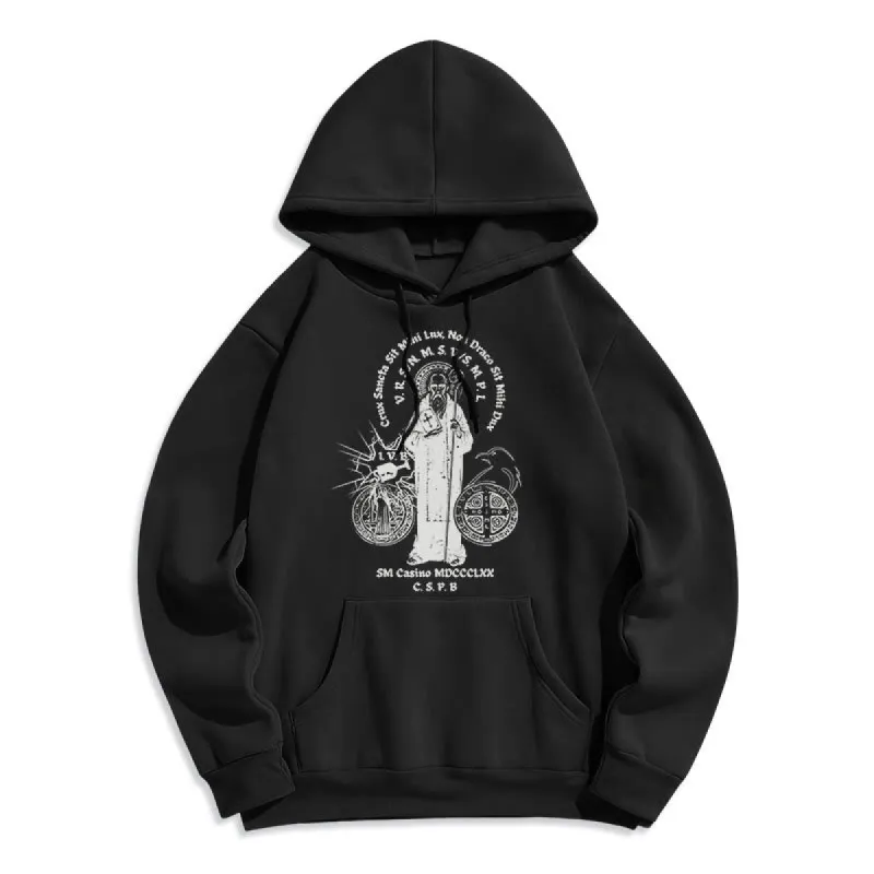 Christianartworkshop Classic Style St. Benedict Figure Fleece Lined Polyester Hoodie sold by Christian Art Workshop