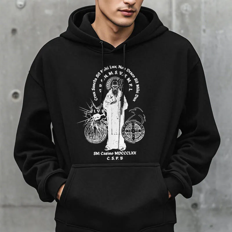 Christianartworkshop Classic Style St. Benedict Figure Fleece Lined Polyester Hoodie sold by Christian Art Workshop product image thumbnail 2