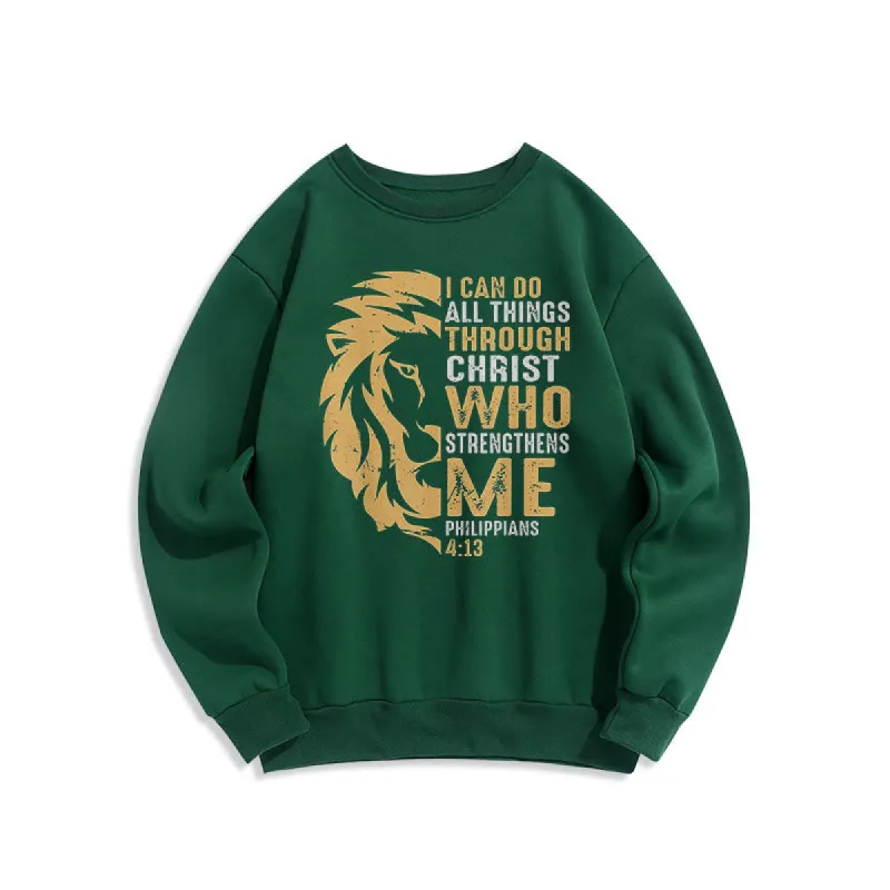 Christianartworkshop Quotation Style Christ Strengthens Me Fleece Lined Polyester Sweatshirt sold by Christian Art Workshop