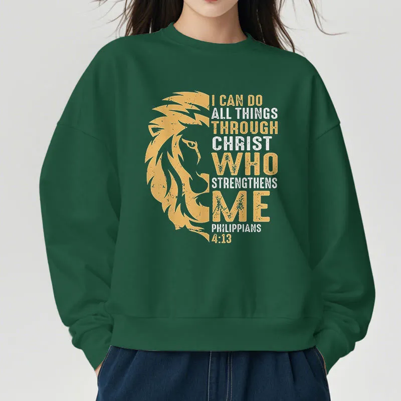 Christianartworkshop Quotation Style Christ Strengthens Me Fleece Lined Polyester Sweatshirt sold by Christian Art Workshop product image thumbnail 2