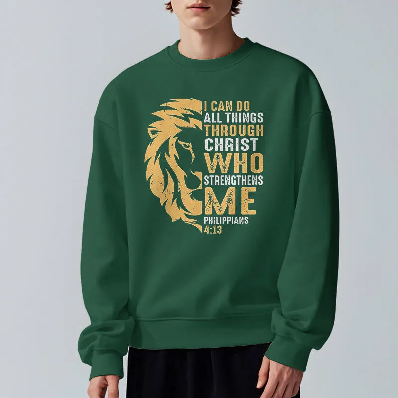 Christianartworkshop Quotation Style Christ Strengthens Me Fleece Lined Polyester Sweatshirt sold by Christian Art Workshop product image thumbnail 3
