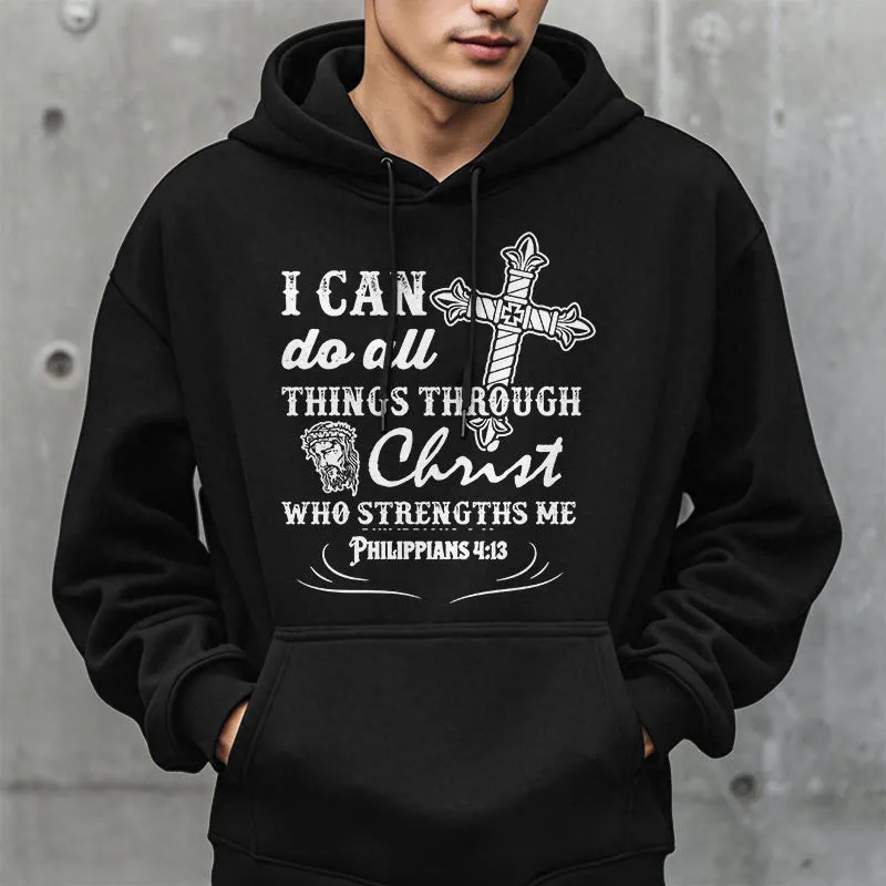 Christianartworkshop Quotation Style I Can Do All Things Fleece Lined Polyester Hoodie sold by Christian Art Workshop product image thumbnail 2