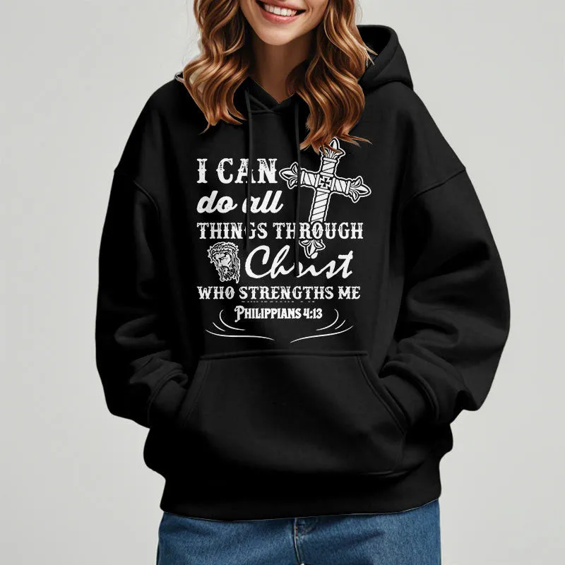 Christianartworkshop Quotation Style I Can Do All Things Fleece Lined Polyester Hoodie sold by Christian Art Workshop product image thumbnail 3