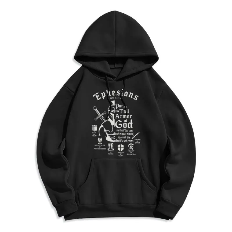 Christianartworkshop Quotation Style Full Armor of God Fleece Lined Polyester Hoodie sold by Christian Art Workshop