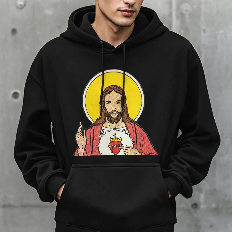 Christianartworkshop Classic Colored Style Sacred Heart Of Jesus Fleece Lined Polyester Hoodie sold by Christian Art Workshop product image thumbnail 3