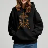 Christianartworkshop Classic Style Sacred Cross Emblem Floral Vines Fleece Lined Polyester Hoodie sold by Christian Art Workshop