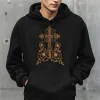 Christianartworkshop Classic Style Sacred Cross Emblem Floral Vines Fleece Lined Polyester Hoodie sold by Christian Art Workshop