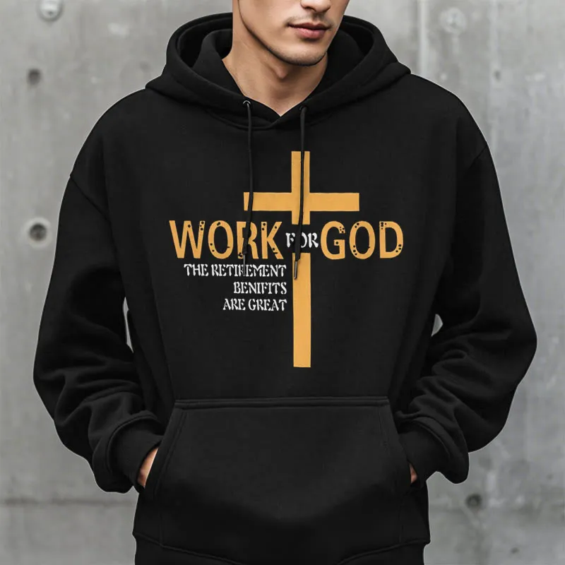 Christianartworkshop Classic Style Cross Work For God Fleece Lined Polyester Hoodie sold by Christian Art Workshop product image thumbnail 3