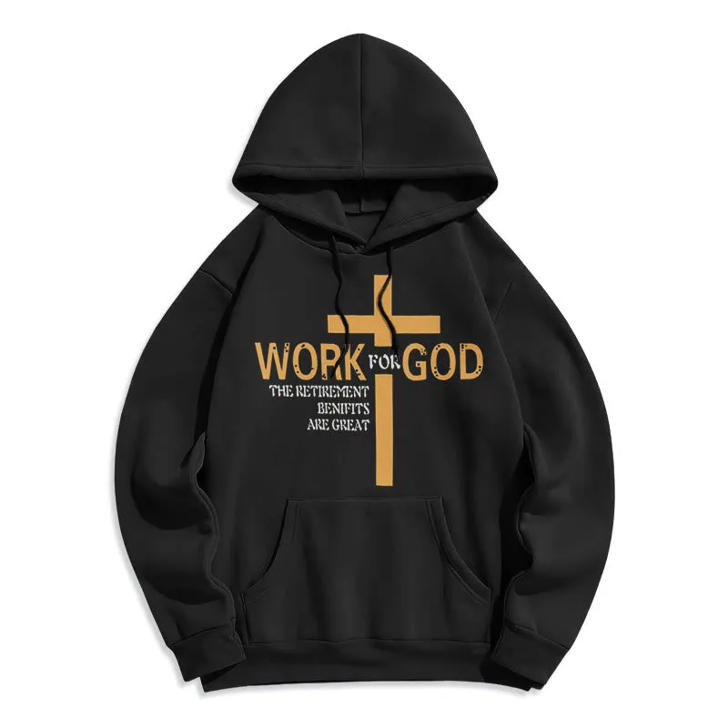 Christianartworkshop Classic Style Cross Work For God Fleece Lined Polyester Hoodie sold by Christian Art Workshop