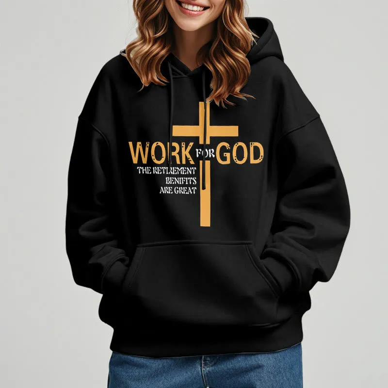 Christianartworkshop Classic Style Cross Work For God Fleece Lined Polyester Hoodie sold by Christian Art Workshop product image thumbnail 2