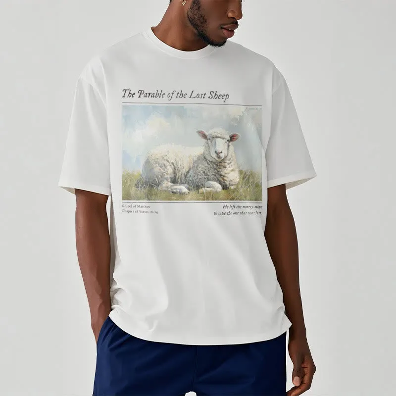 Christianartworkshop Realistic Style Parable of the Lost Sheep Short Sleeve Washed T-shirt sold by Christian Art Workshop product image thumbnail 3