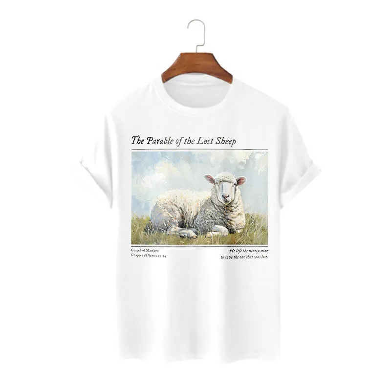 Christianartworkshop Realistic Style Parable of the Lost Sheep Short Sleeve Washed T-shirt sold by Christian Art Workshop