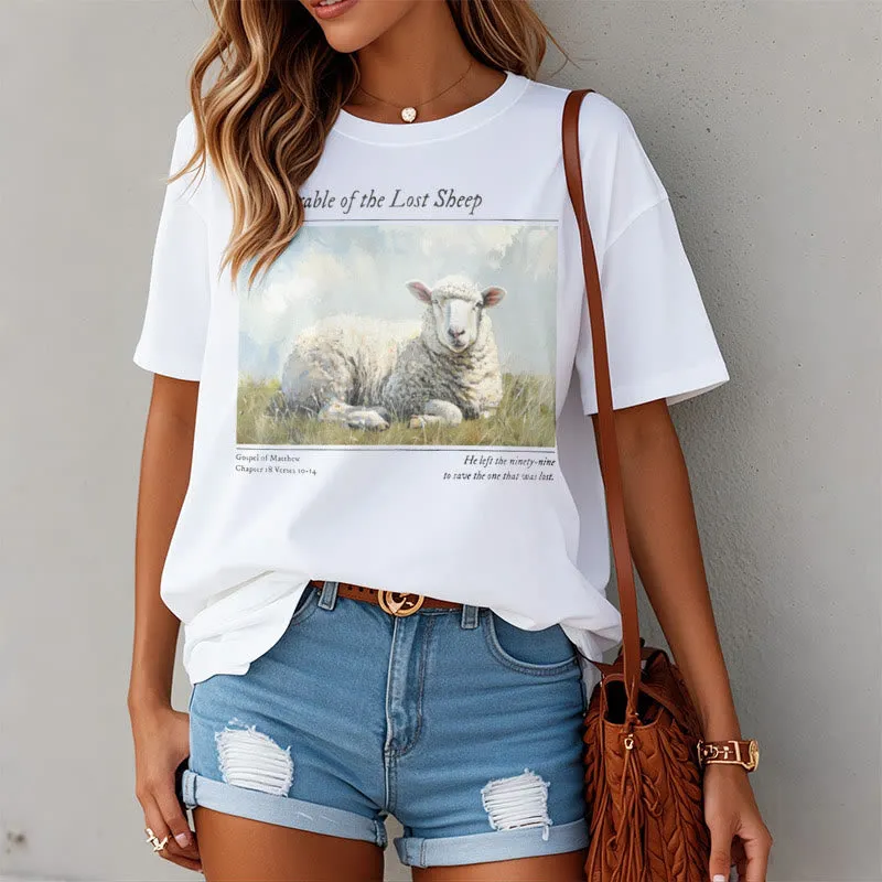 Christianartworkshop Realistic Style Parable of the Lost Sheep Short Sleeve Washed T-shirt sold by Christian Art Workshop product image thumbnail 2