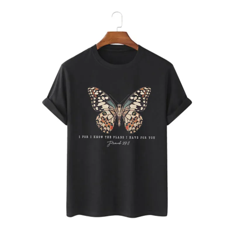 Christianartworkshop Modern Style Quote Butterfly Jeremiah 29:11 Short Sleeve T-shirt sold by Christian Art Workshop