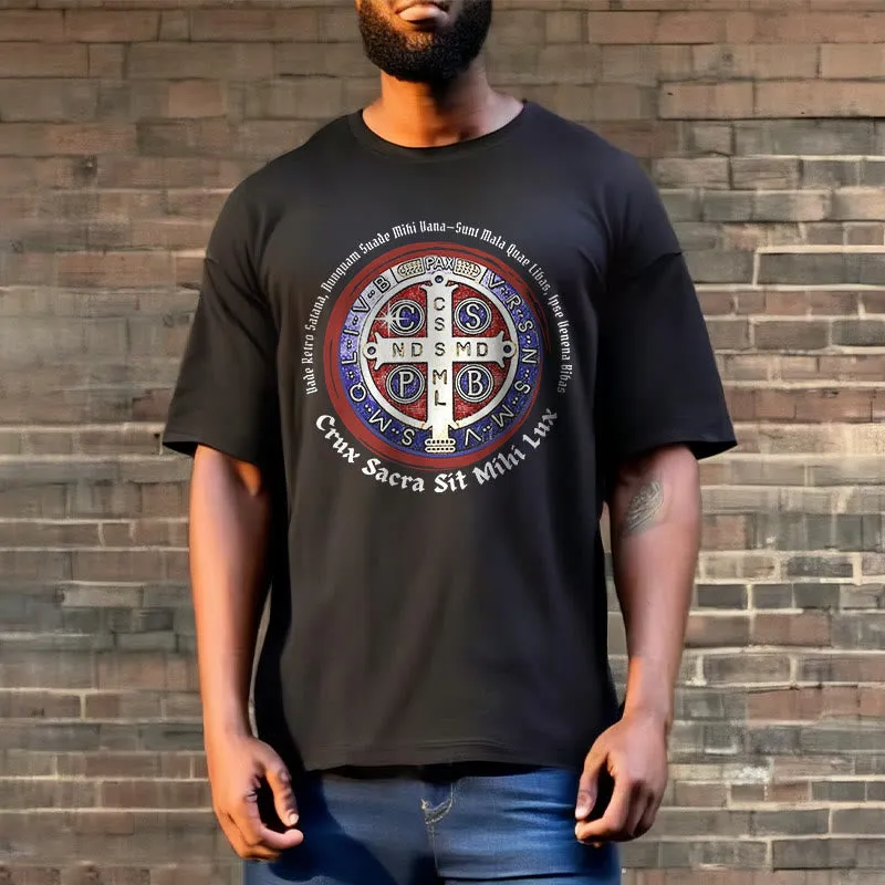 Christianartworkshop Classic Style Saint Benedict Medal Short Sleeve T-shirt sold by Christian Art Workshop product image thumbnail 4