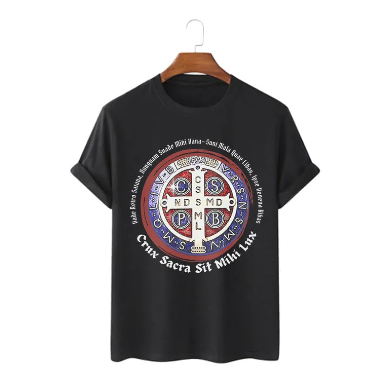 Christianartworkshop Classic Style Saint Benedict Medal Short Sleeve T-shirt sold by Christian Art Workshop