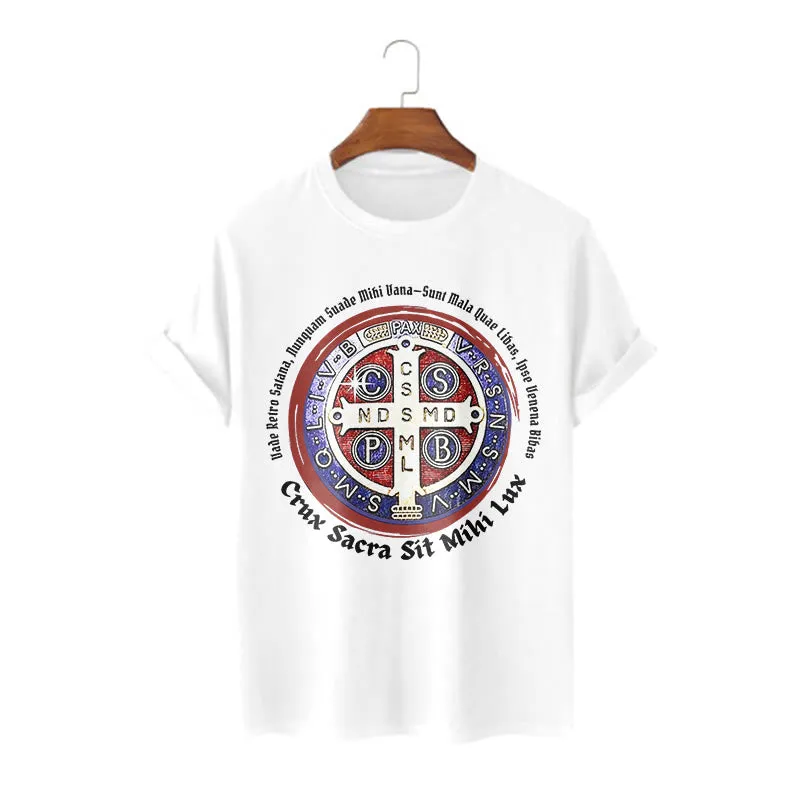 Christianartworkshop Classic Style Saint Benedict Medal Short Sleeve T-shirt sold by Christian Art Workshop product image thumbnail 5