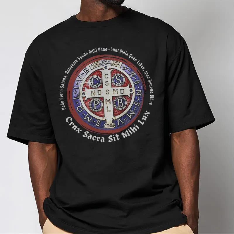 Christianartworkshop Classic Style Saint Benedict Medal Short Sleeve T-shirt sold by Christian Art Workshop product image thumbnail 2