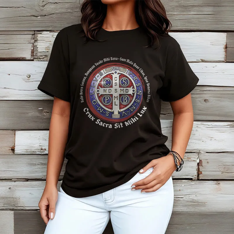 Christianartworkshop Classic Style Saint Benedict Medal Short Sleeve T-shirt sold by Christian Art Workshop product image thumbnail 3