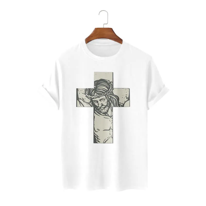 Christianartworkshop Retro Style Jesus on the Cross Short Sleeve Washed T-shirt sold by Christian Art Workshop product image thumbnail 5