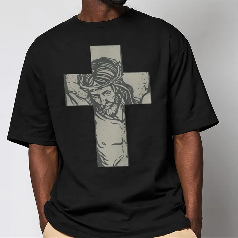 Christianartworkshop Retro Style Jesus on the Cross Short Sleeve Washed T-shirt sold by Christian Art Workshop product image thumbnail 2