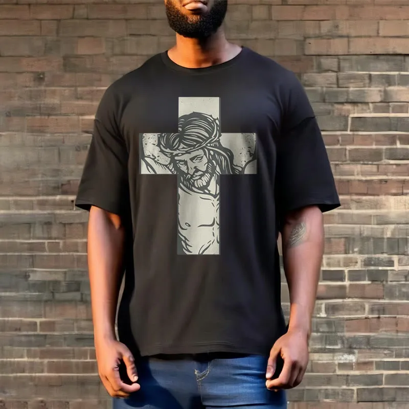 Christianartworkshop Retro Style Jesus on the Cross Short Sleeve Washed T-shirt sold by Christian Art Workshop product image thumbnail 3