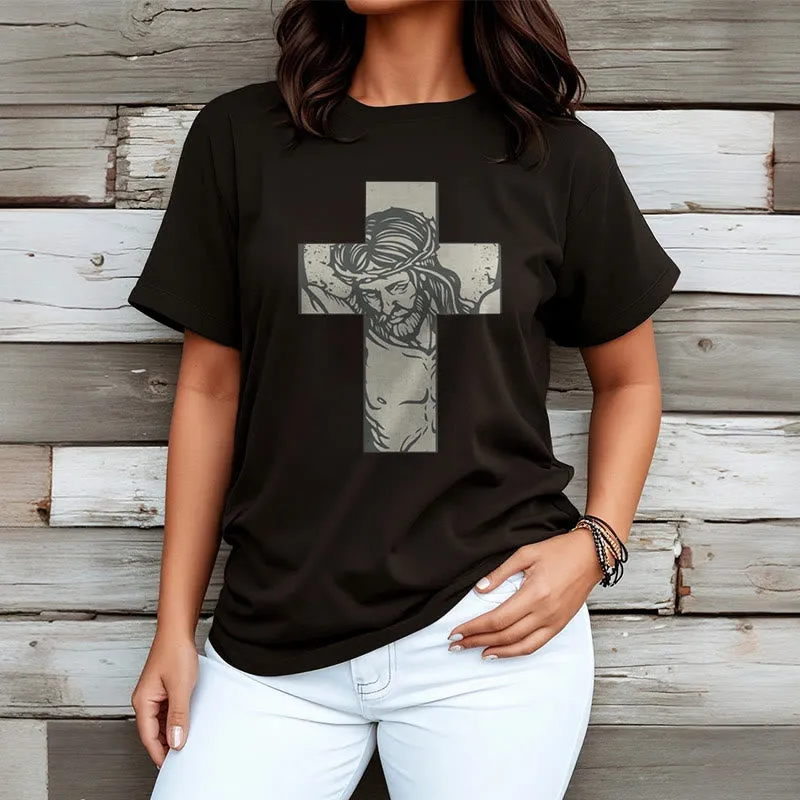 Christianartworkshop Retro Style Jesus on the Cross Short Sleeve Washed T-shirt sold by Christian Art Workshop product image thumbnail 4