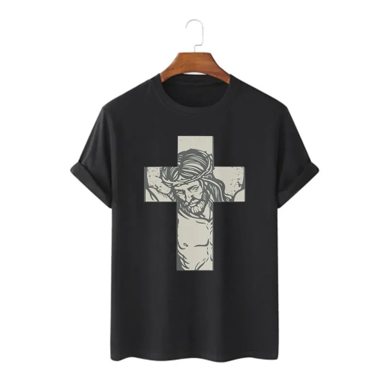 Christianartworkshop Retro Style Jesus on the Cross Short Sleeve Washed T-shirt sold by Christian Art Workshop