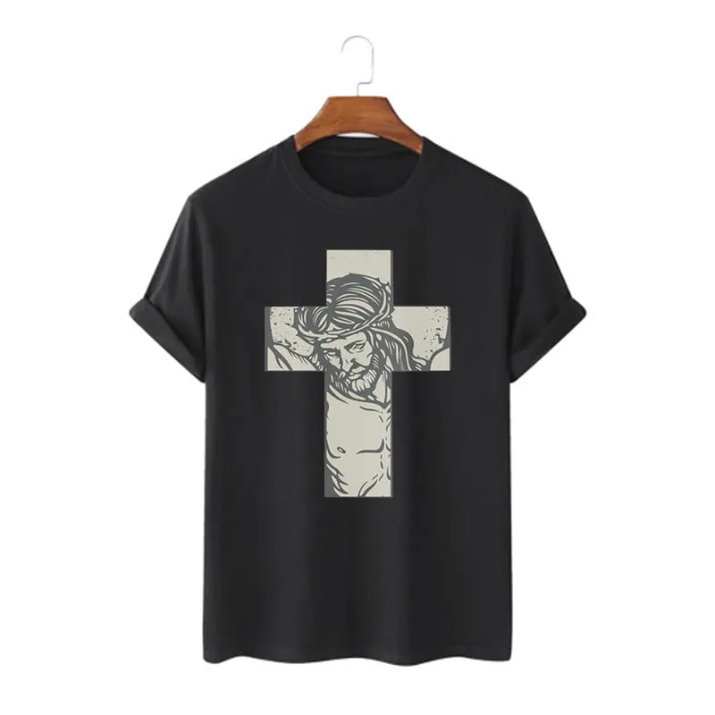 Christianartworkshop Retro Style Jesus on the Cross Short Sleeve Washed T-shirt sold by Christian Art Workshop