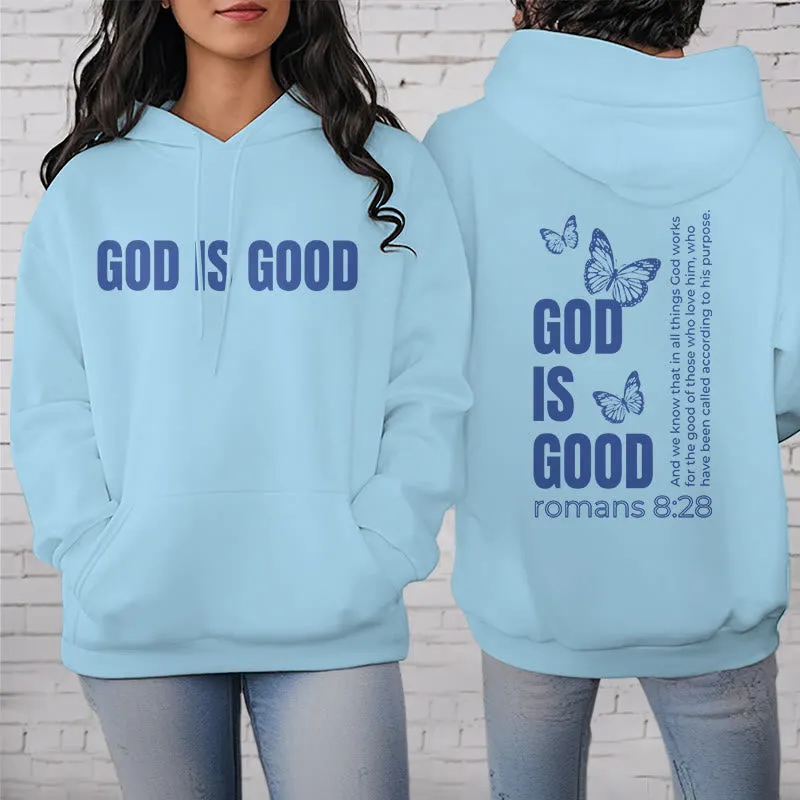 Christianartworkshop Quotation Style Butterfly God Is Good Fleece Lined Polyester Hoodie sold by Christian Art Workshop product image thumbnail 4