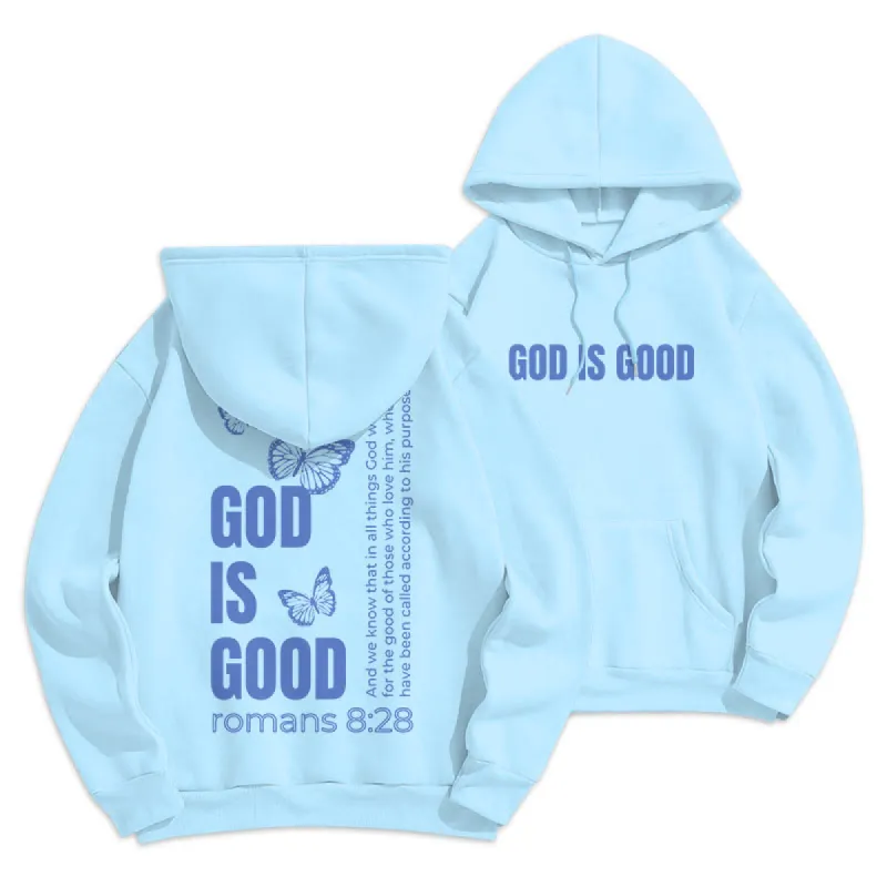 Christianartworkshop Quotation Style Butterfly God Is Good Fleece Lined Polyester Hoodie sold by Christian Art Workshop