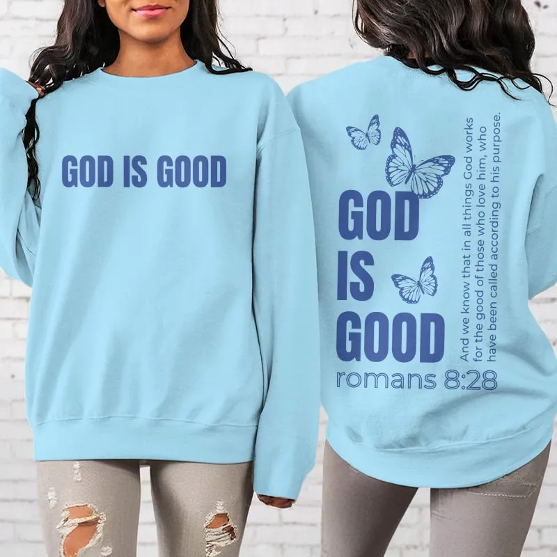 Christianartworkshop Quotation Style Butterfly God Is Good Fleece Lined Polyester Sweatshirt sold by Christian Art Workshop product image thumbnail 4
