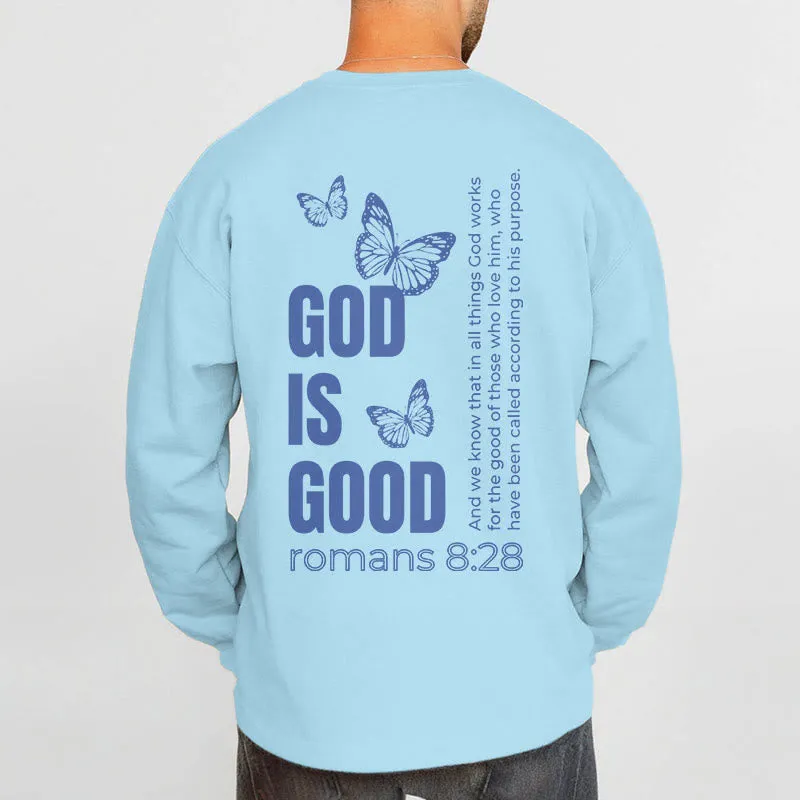Christianartworkshop Quotation Style Butterfly God Is Good Fleece Lined Polyester Sweatshirt sold by Christian Art Workshop product image thumbnail 5