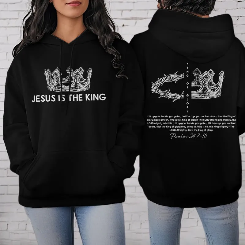 Christianartworkshop Quotation Style Jesus Is The King Fleece Lined Polyester Hoodie sold by Christian Art Workshop product image thumbnail 4