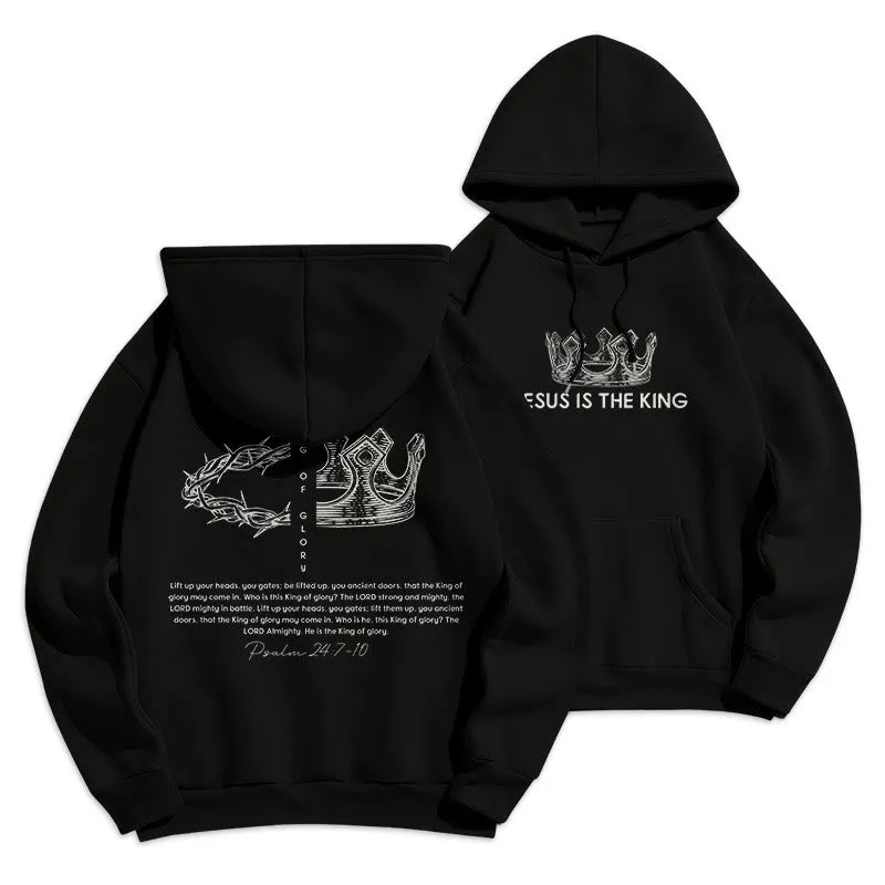 Christianartworkshop Quotation Style Jesus Is The King Fleece Lined Polyester Hoodie sold by Christian Art Workshop