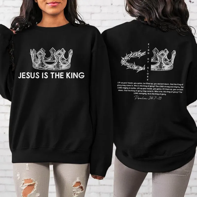 Christianartworkshop Quotation Style Jesus Is The King Fleece Lined Polyester Sweatshirt sold by Christian Art Workshop product image thumbnail 4