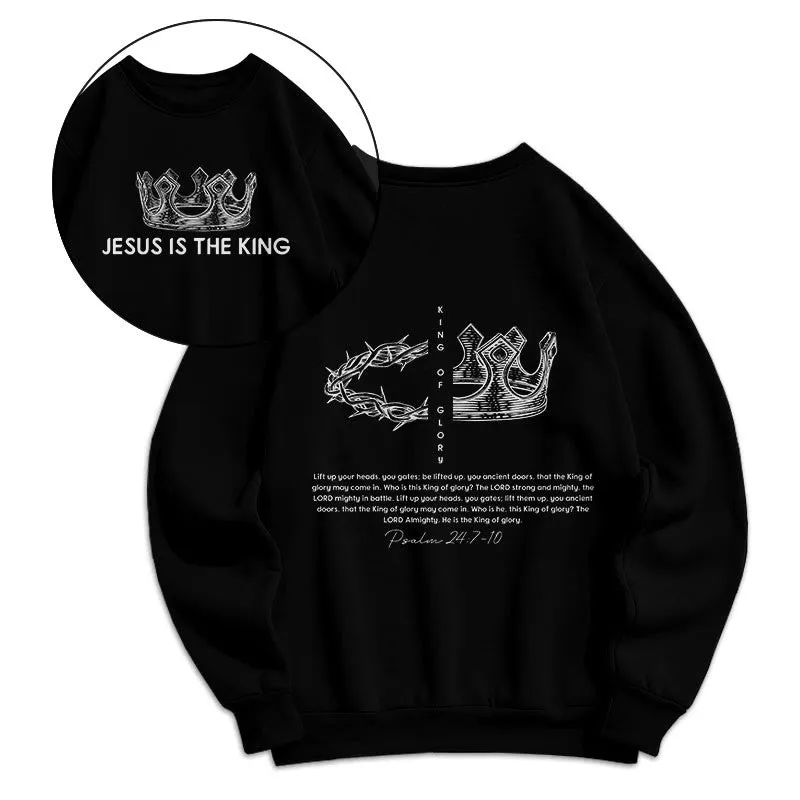 Christianartworkshop Quotation Style Jesus Is The King Fleece Lined Polyester Sweatshirt sold by Christian Art Workshop