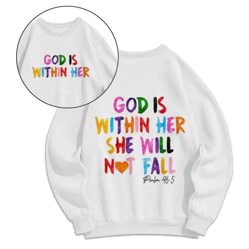 Christianartworkshop Quotation Style God Is Within Her Fleece Lined Polyester Sweatshirt sold by Christian Art Workshop