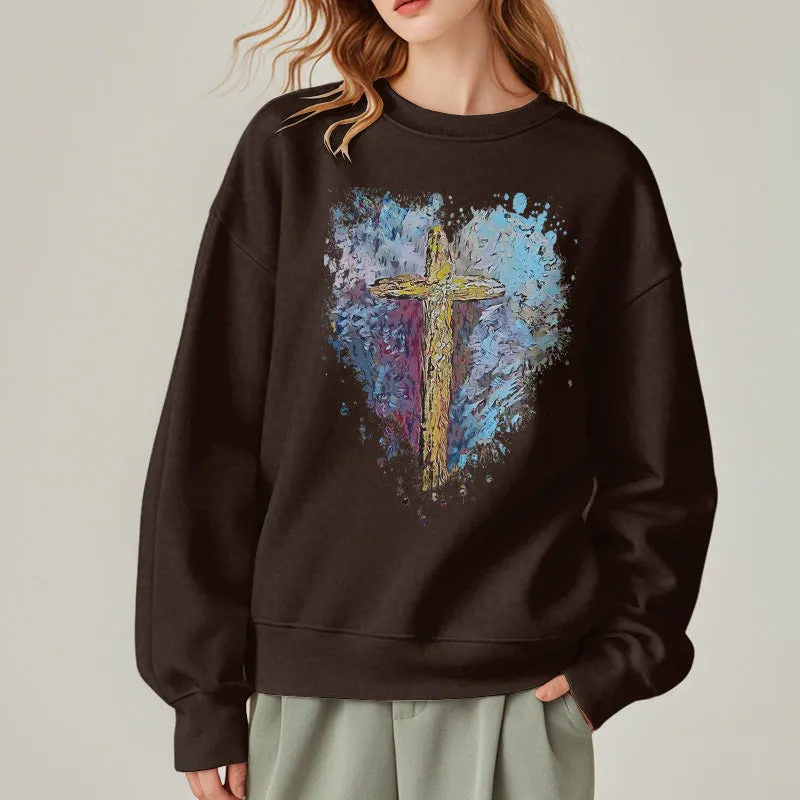Christianartworkshop Colored Style Radiant Cross Of Hope Fleece Lined Polyester Sweatshirt sold by Christian Art Workshop product image thumbnail 5