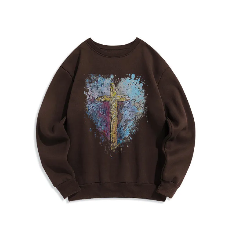 Christianartworkshop Colored Style Radiant Cross Of Hope Fleece Lined Polyester Sweatshirt sold by Christian Art Workshop