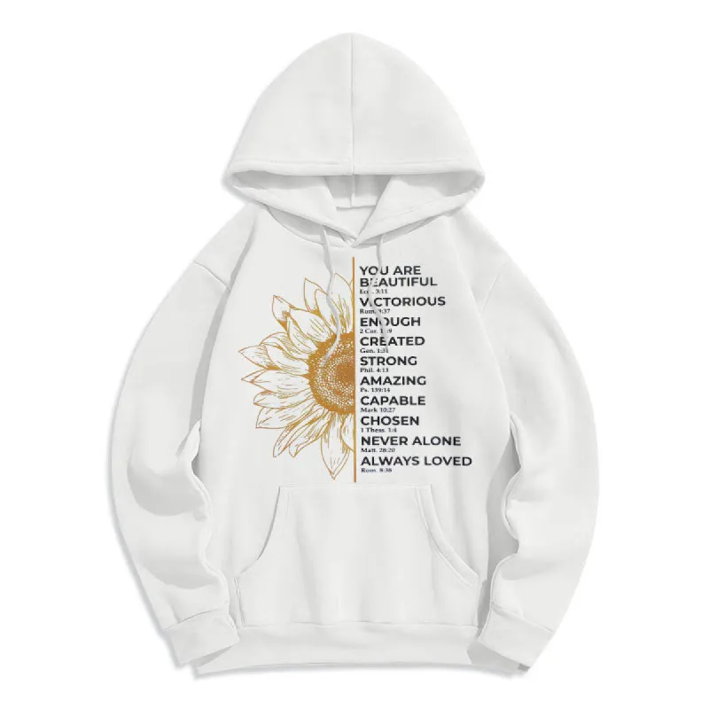 Christianartworkshop Quotation Style Sunflower Strength Positivity Fleece Lined Polyester Hoodie sold by Christian Art Workshop