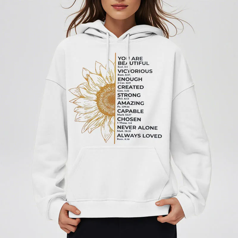 Christianartworkshop Quotation Style Sunflower Strength Positivity Fleece Lined Polyester Hoodie sold by Christian Art Workshop product image thumbnail 5
