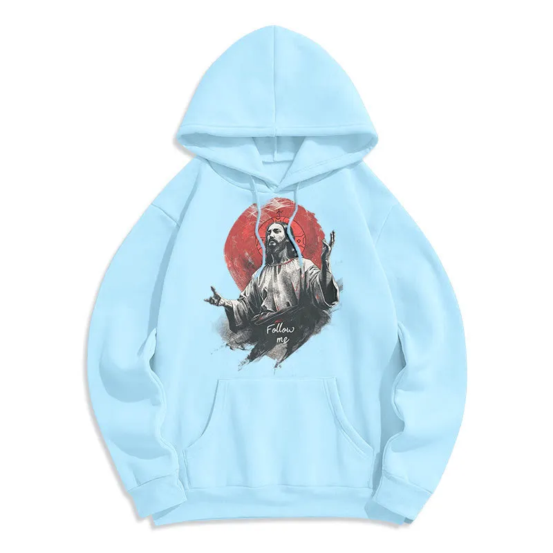 Christianartworkshop Classic Style Jesus Halo Follow Me Fleece Lined Polyester Hoodie sold by Christian Art Workshop