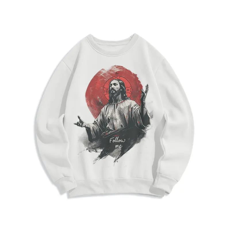 Christianartworkshop Classic Style Jesus Halo Follow Me Fleece Lined Polyester Sweatshirt sold by Christian Art Workshop
